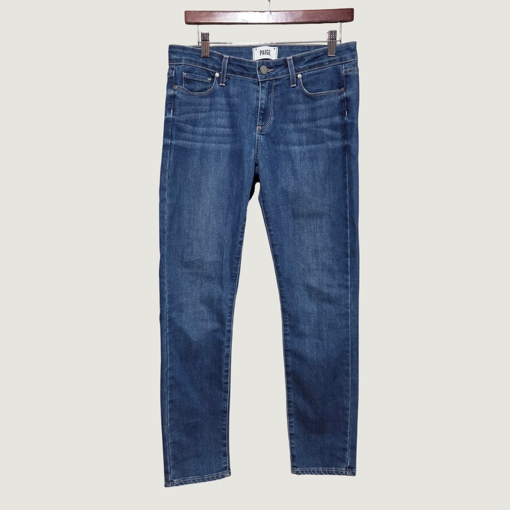 Paige Skyline Ankle Peg Jeans Womens 29 Medium Blue Wash Mid Rise Slim Cropped
